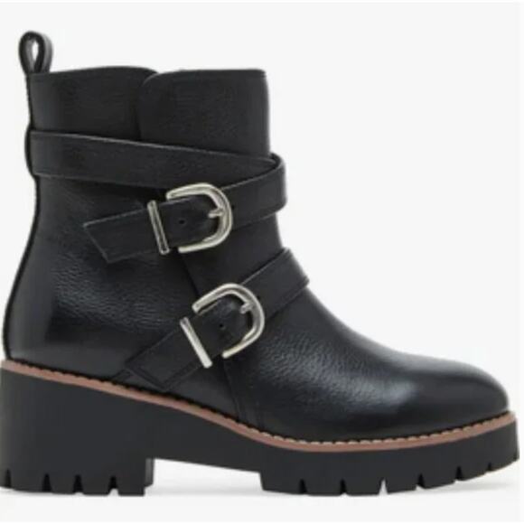 Blondo Dazie Leather Moto Boots 9.5 Black NWOT Ankle Booties Waterproof Buckle - Picture 1 of 9